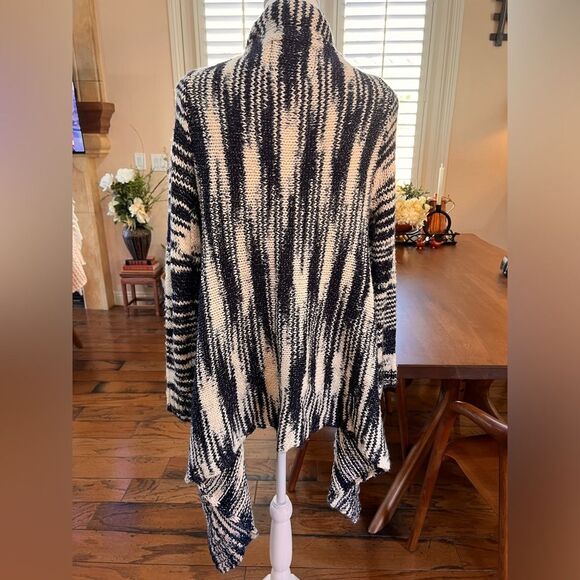 Cotton On Blue Cream Space Dye Marled Knit Draped High Low Cardigan Coastal M - Picture 4 of 5